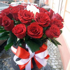 20 червоних і 1 біла роза в коробці Чернівці фото