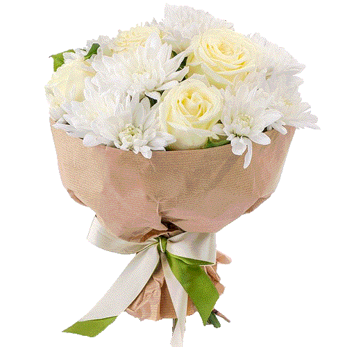 Букет "Радостный" белые розы и хризантемы