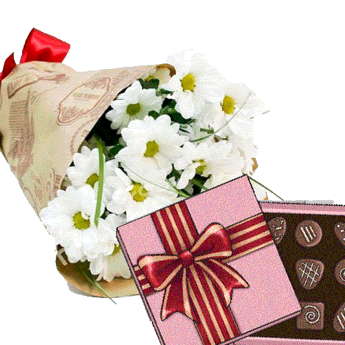 подарок 3 хризантемы с конфетами