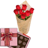 букет к празднику 7 красных роз с конфетами