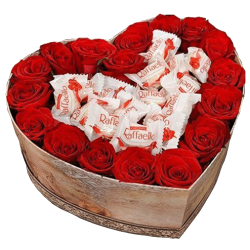 Коробочка «Солодке серце» червоні троянди та Рафаелло