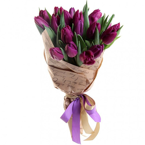 Фото товара 21 пурпурний тюльпан у крафт у Чернівцях