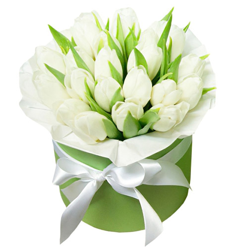 Фото товара 21 белый тюльпан в коробке у Чернівцях