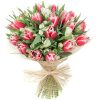 Фото товара 75 червоно-білих тюльпанів (зі стрічкою) у Чернівцях
