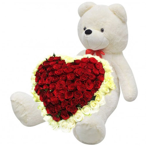 Фото товара Серце 101 троянда і великий ведмедик у Чернівцях