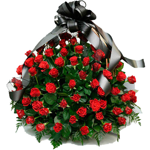 Фото товара 100 багряних троянд "Полум'я" в кошику у Чернівцях