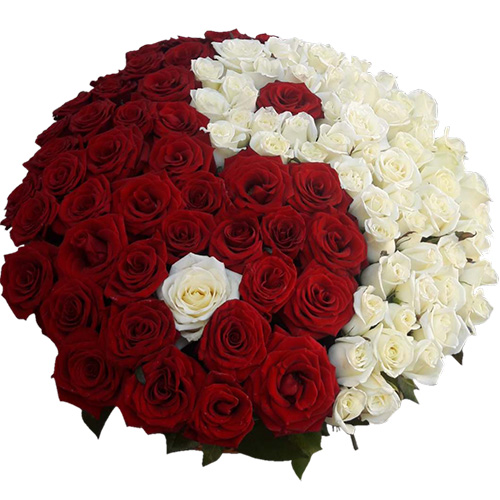 Фото товара 101 троянда "Інь-Ян" у кошику у Чернівцях