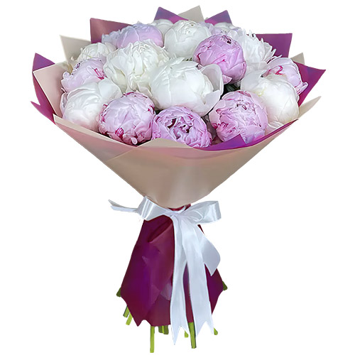 Фото товара 19 белых и розовых пионов у Чернівцях
