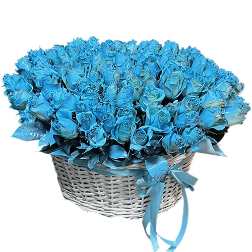 Фото товара 101 синяя роза в корзине у Чернівцях