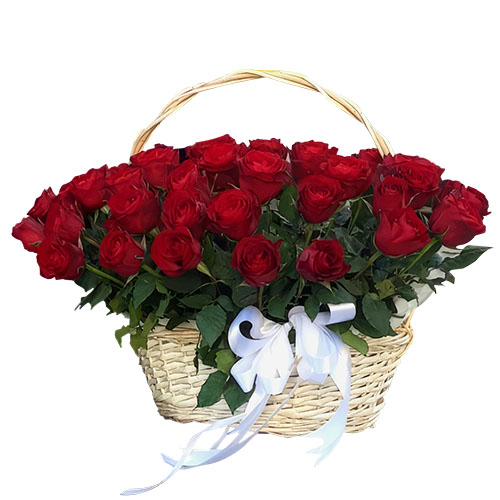Фото товара 51 червона троянда в кошику у Чернівцях